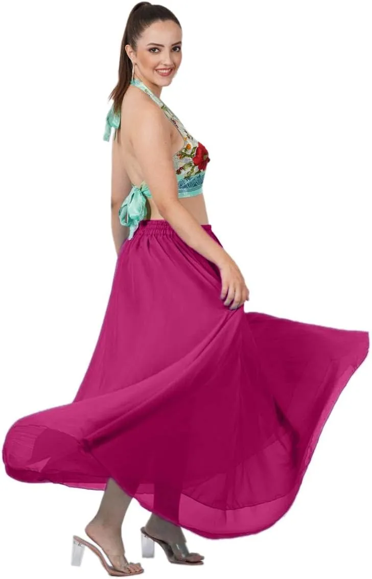 Wevez Women's Chiffon Elastic High Waist Flared Maxi Skirt