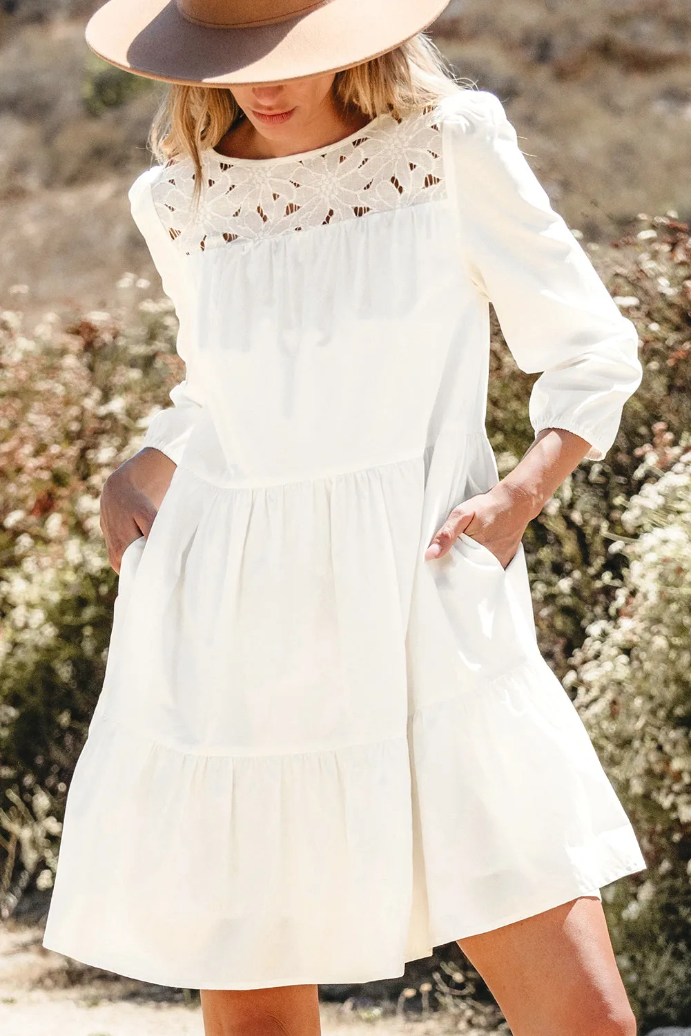 Whitley Floral Lace Patchwork Tiered Mini Dress