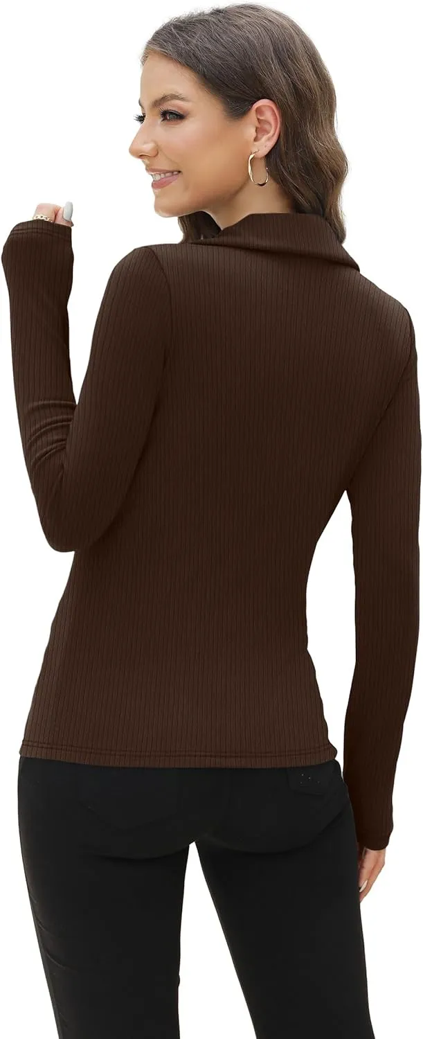 WIHOLL Womens Polo Shirts Long Sleeve Business Casual Tops Collared V Neck Ribbed Knit Sweater Slim Fit Blouses