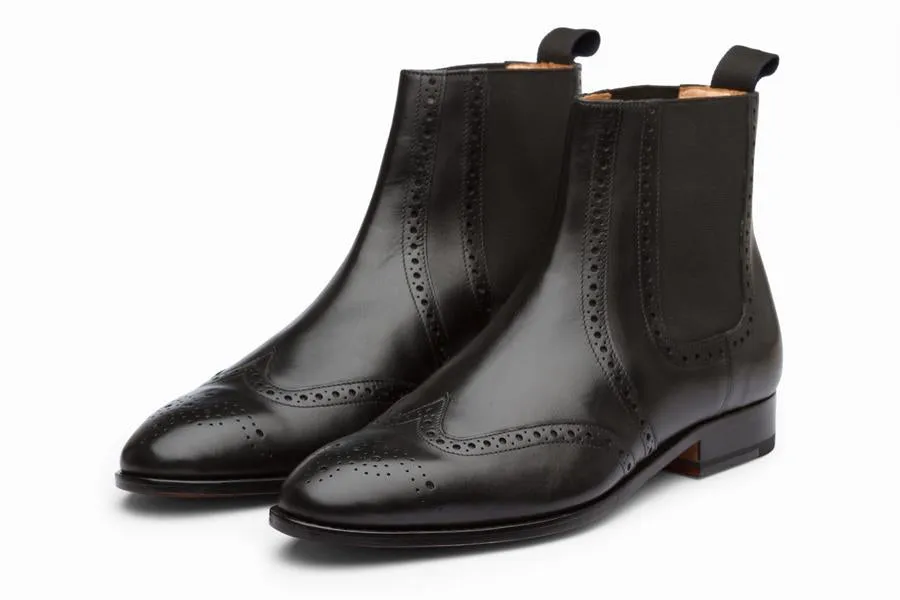 Wingtip Chelsea Brogue Boot - Black