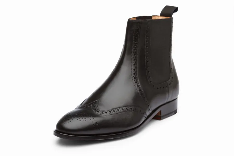 Wingtip Chelsea Brogue Boot - Black