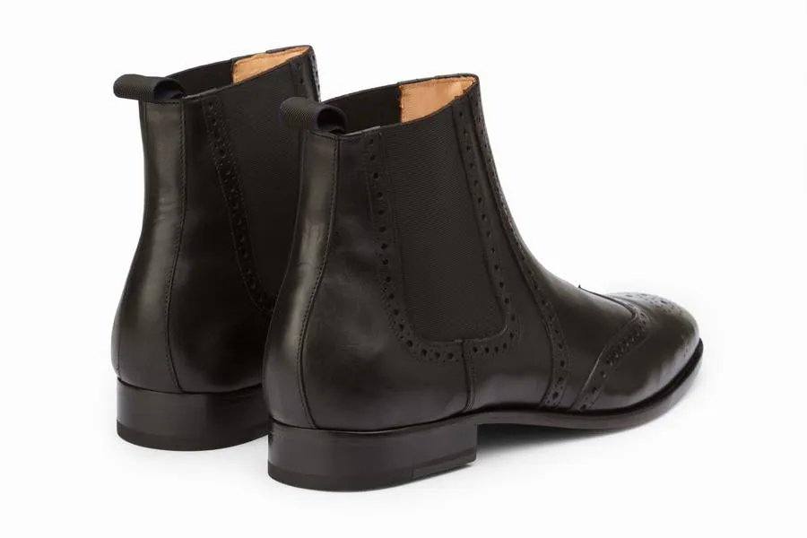 Wingtip Chelsea Brogue Boot - Black