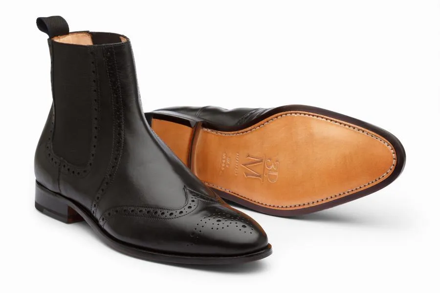 Wingtip Chelsea Brogue Boot - Black
