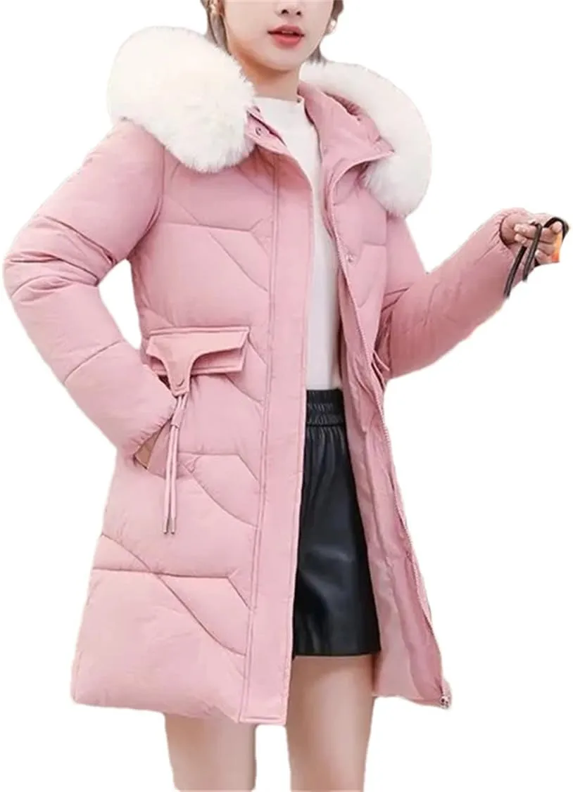 Winter Down Cotton-Padded Jacket Ladies' Warm Collar Pocket Coat Long Versatile Loose Slim Fashion Zipper Overcoat