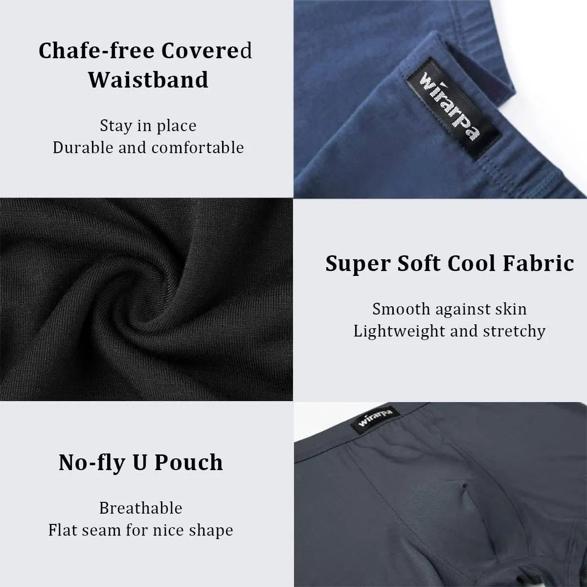 wirarpa Men's Breathable Modal Microfiber Trunks Underwear Covered Band Multipack