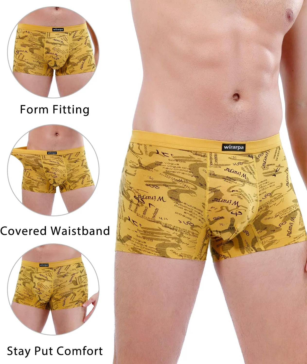 wirarpa Men's Breathable Modal Microfiber Trunks Underwear Covered Band Multipack