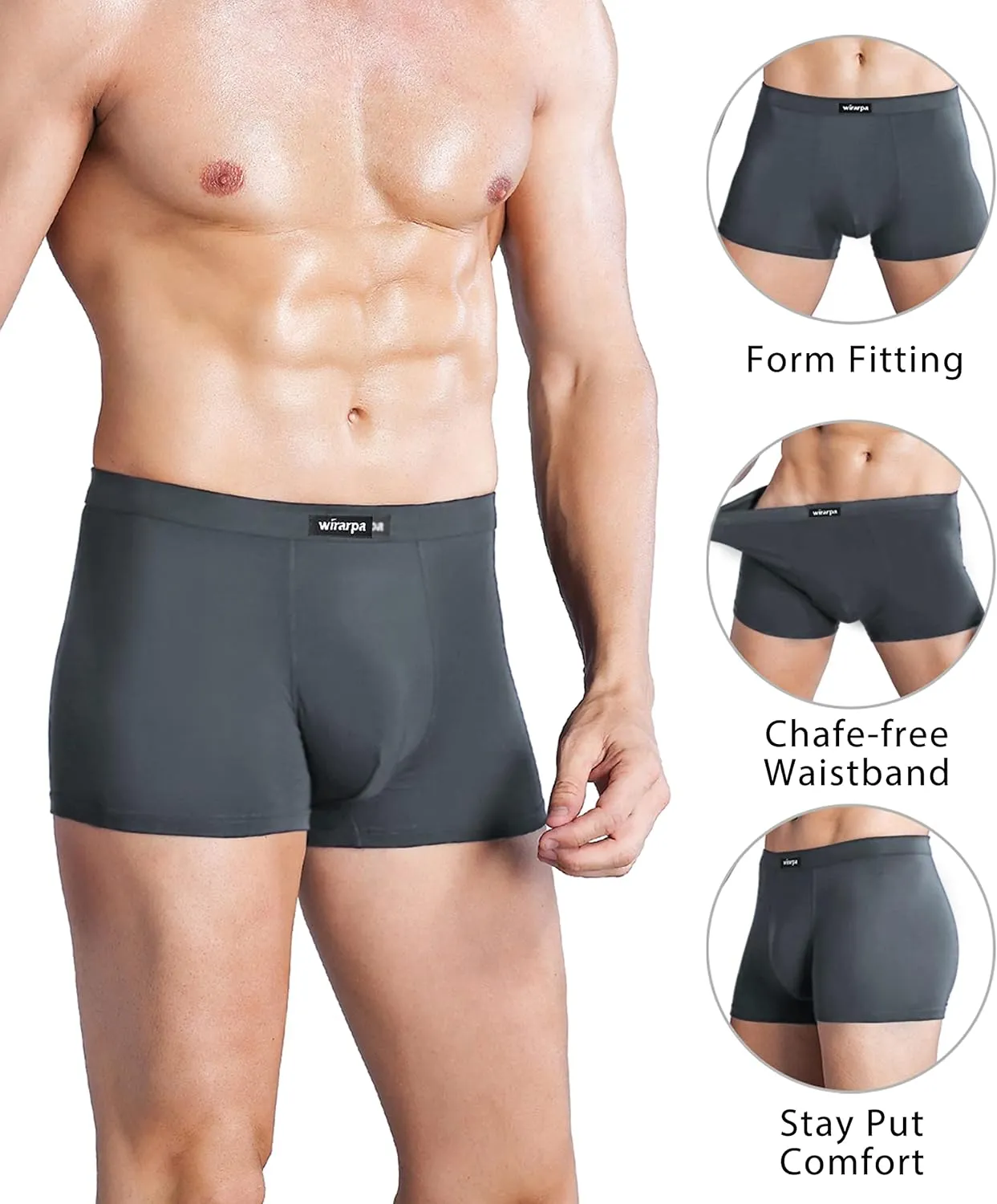 wirarpa Men's Breathable Modal Microfiber Trunks Underwear Covered Band Multipack