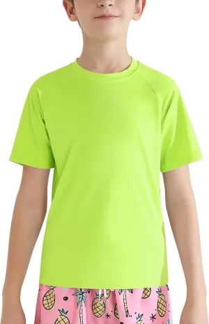 WISREMT Youth Kids Neon Shirt UPF 50  Rash Guard Boy Girl Quick Dry Athletic Short Sleeve T Shirt Water Sport Swim Active Tee