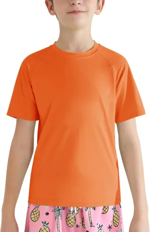 WISREMT Youth Kids Neon Shirt UPF 50  Rash Guard Boy Girl Quick Dry Athletic Short Sleeve T Shirt Water Sport Swim Active Tee
