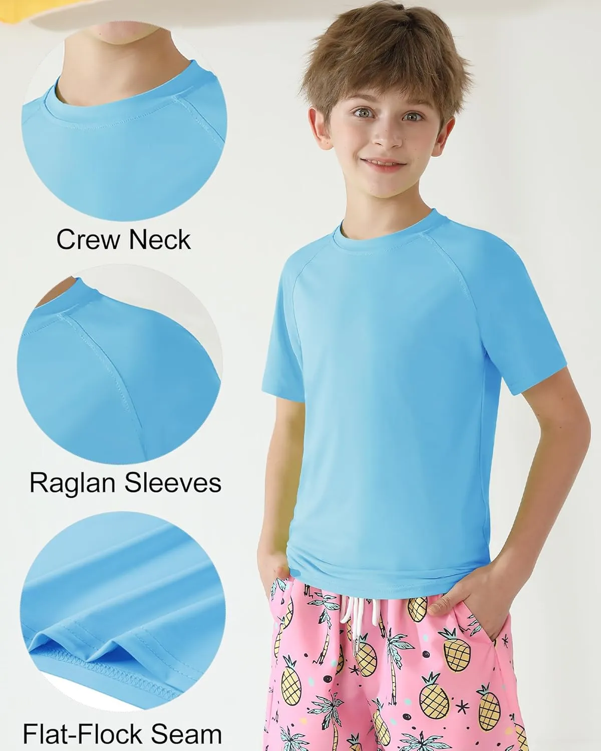WISREMT Youth Kids Neon Shirt UPF 50  Rash Guard Boy Girl Quick Dry Athletic Short Sleeve T Shirt Water Sport Swim Active Tee