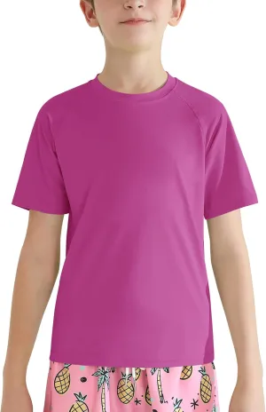 WISREMT Youth Kids Neon Shirt UPF 50  Rash Guard Boy Girl Quick Dry Athletic Short Sleeve T Shirt Water Sport Swim Active Tee