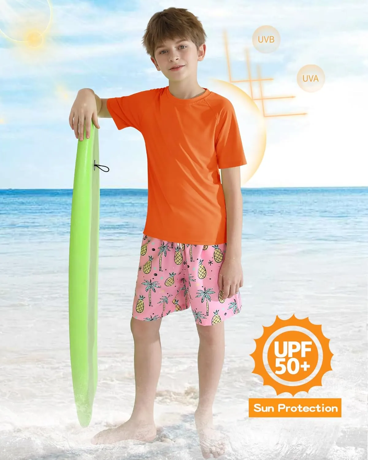 WISREMT Youth Kids Neon Shirt UPF 50  Rash Guard Boy Girl Quick Dry Athletic Short Sleeve T Shirt Water Sport Swim Active Tee