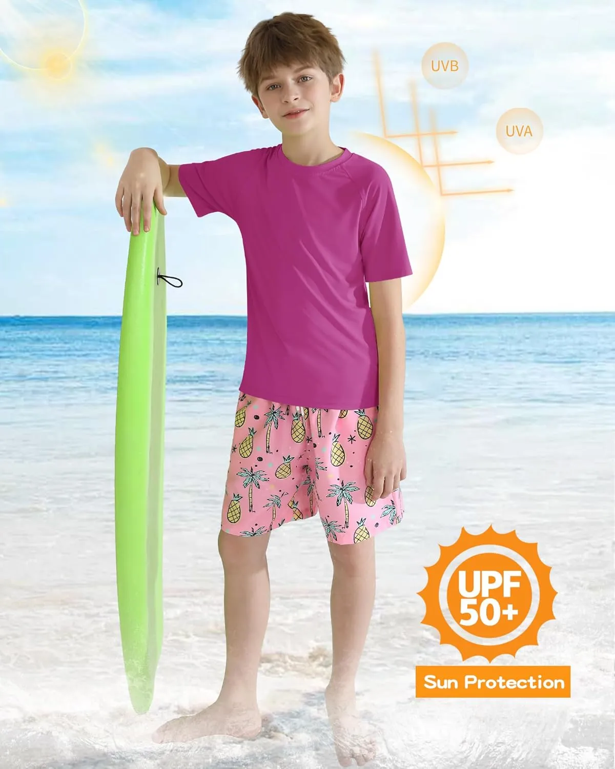 WISREMT Youth Kids Neon Shirt UPF 50  Rash Guard Boy Girl Quick Dry Athletic Short Sleeve T Shirt Water Sport Swim Active Tee