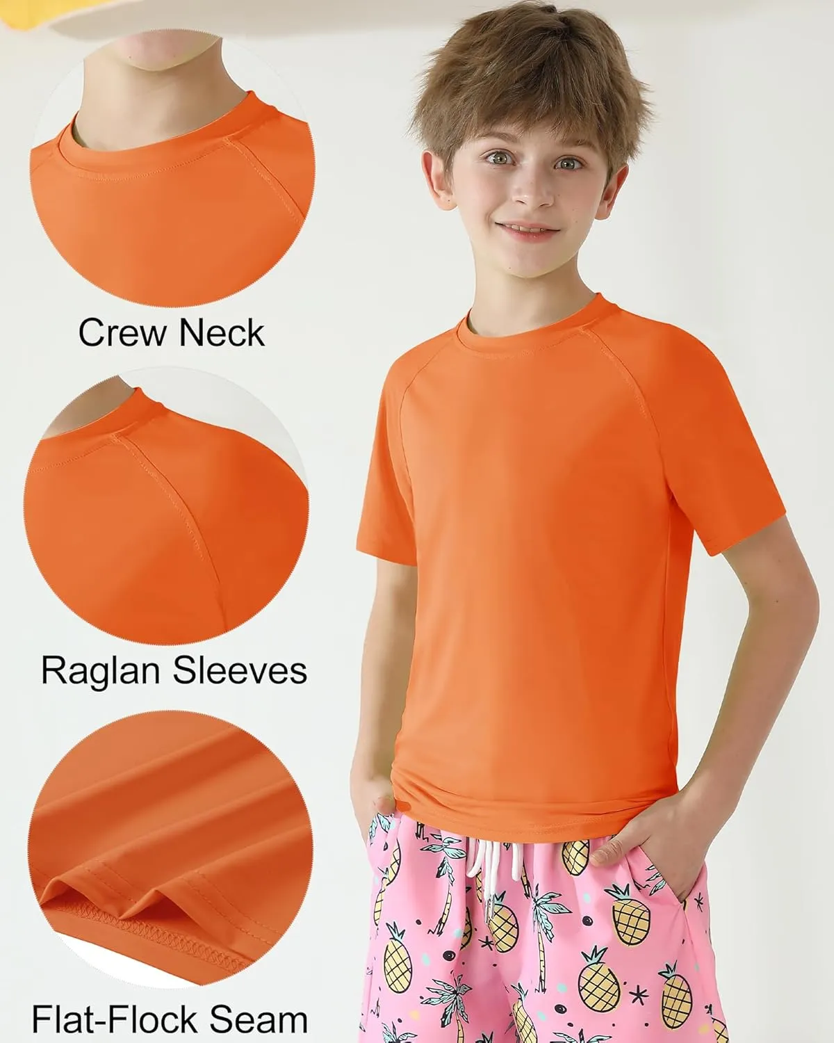 WISREMT Youth Kids Neon Shirt UPF 50  Rash Guard Boy Girl Quick Dry Athletic Short Sleeve T Shirt Water Sport Swim Active Tee