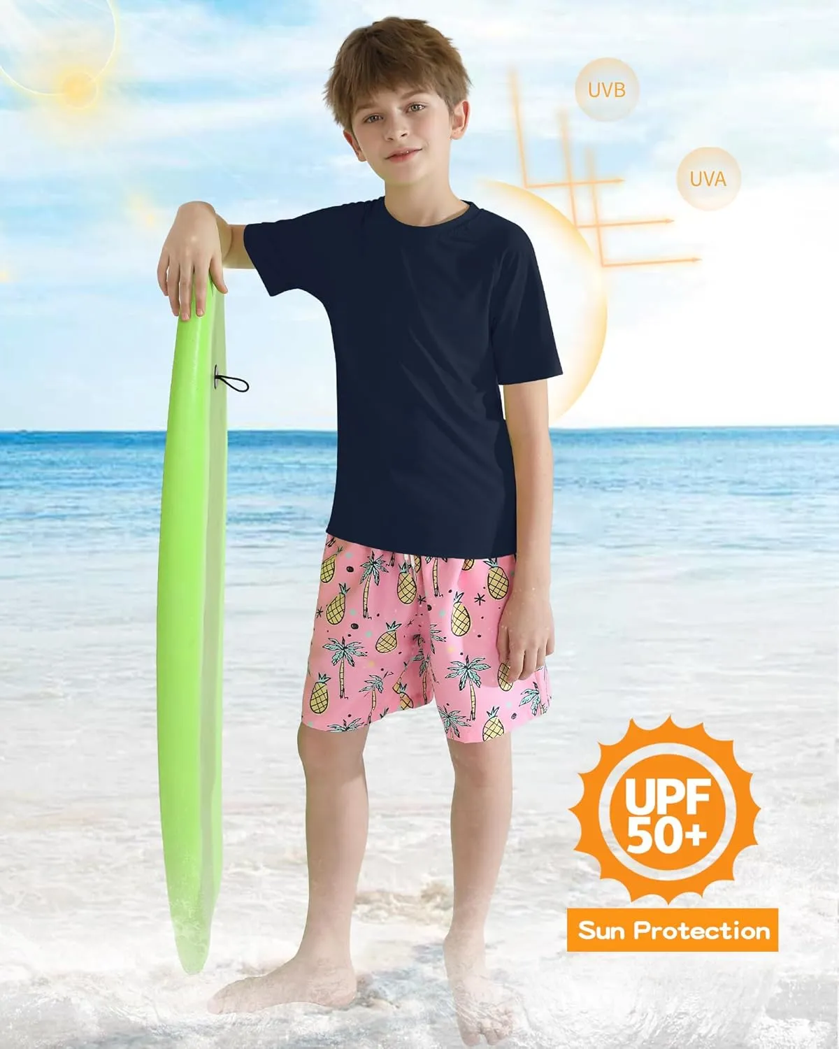 WISREMT Youth Kids Neon Shirt UPF 50  Rash Guard Boy Girl Quick Dry Athletic Short Sleeve T Shirt Water Sport Swim Active Tee