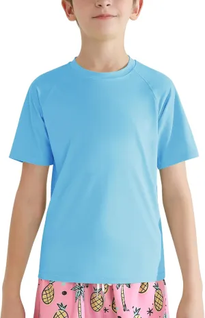 WISREMT Youth Kids Neon Shirt UPF 50  Rash Guard Boy Girl Quick Dry Athletic Short Sleeve T Shirt Water Sport Swim Active Tee