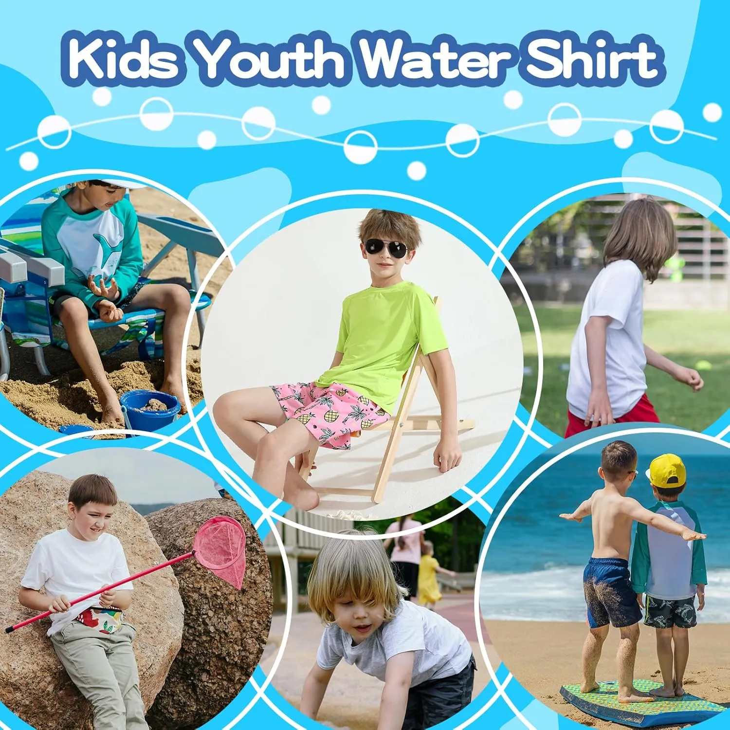 WISREMT Youth Kids Neon Shirt UPF 50  Rash Guard Boy Girl Quick Dry Athletic Short Sleeve T Shirt Water Sport Swim Active Tee