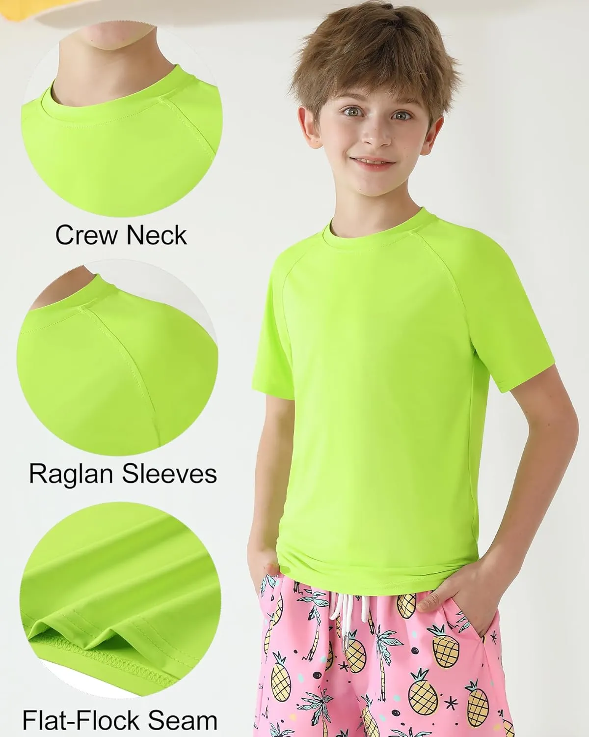 WISREMT Youth Kids Neon Shirt UPF 50  Rash Guard Boy Girl Quick Dry Athletic Short Sleeve T Shirt Water Sport Swim Active Tee