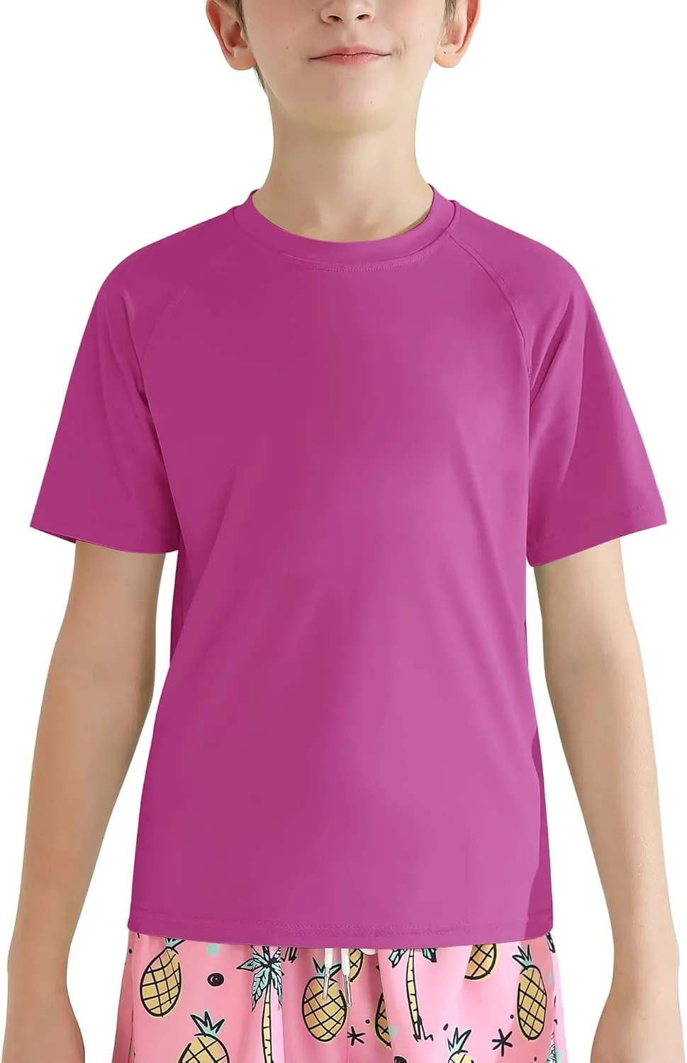 WISREMT Youth Kids Neon Shirt UPF 50  Rash Guard Boy Girl Quick Dry Athletic Short Sleeve T Shirt Water Sport Swim Active Tee
