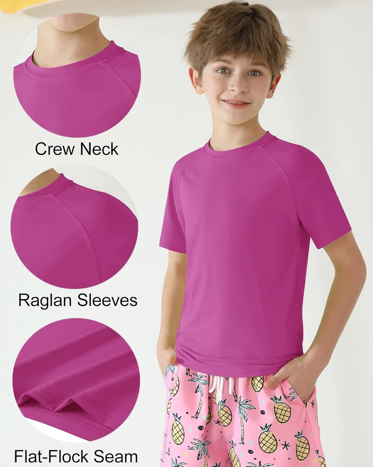 WISREMT Youth Kids Neon Shirt UPF 50  Rash Guard Boy Girl Quick Dry Athletic Short Sleeve T Shirt Water Sport Swim Active Tee