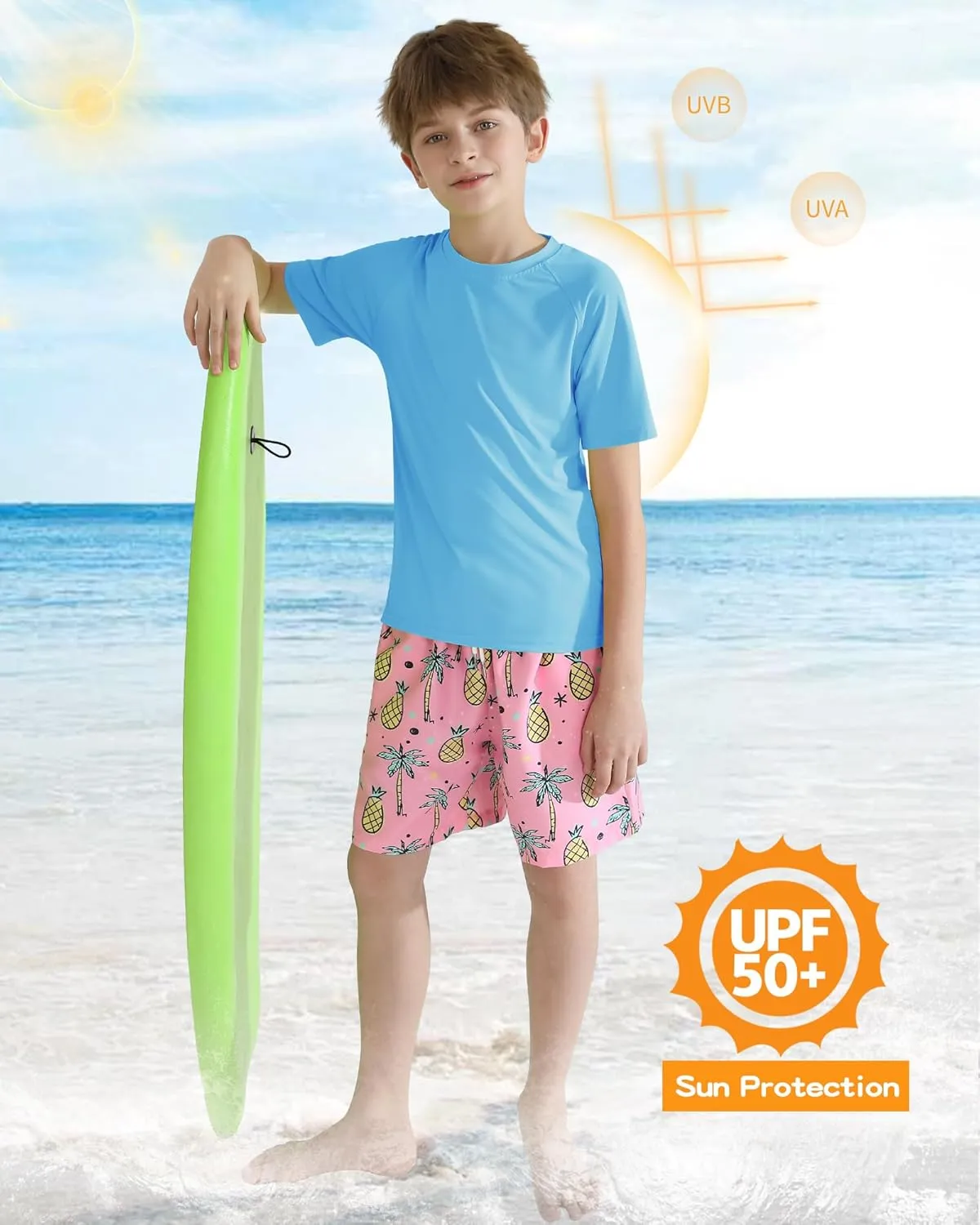 WISREMT Youth Kids Neon Shirt UPF 50  Rash Guard Boy Girl Quick Dry Athletic Short Sleeve T Shirt Water Sport Swim Active Tee