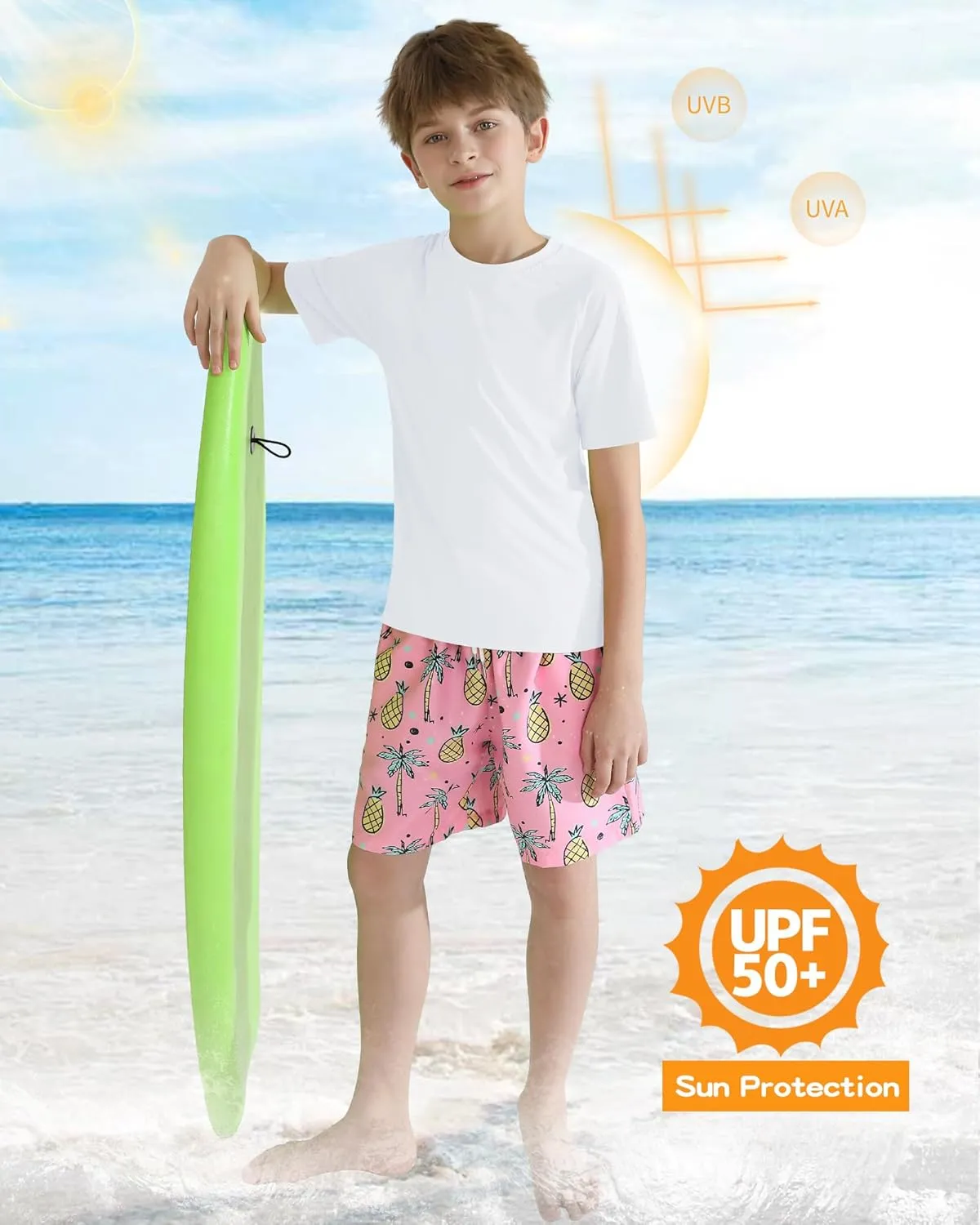 WISREMT Youth Kids Neon Shirt UPF 50  Rash Guard Boy Girl Quick Dry Athletic Short Sleeve T Shirt Water Sport Swim Active Tee