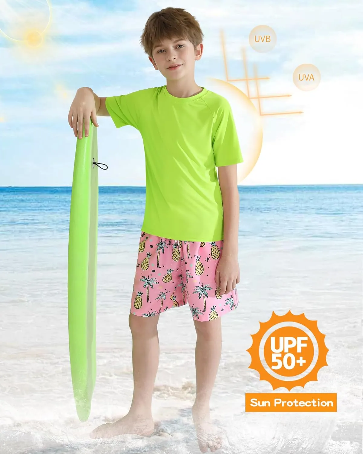 WISREMT Youth Kids Neon Shirt UPF 50  Rash Guard Boy Girl Quick Dry Athletic Short Sleeve T Shirt Water Sport Swim Active Tee