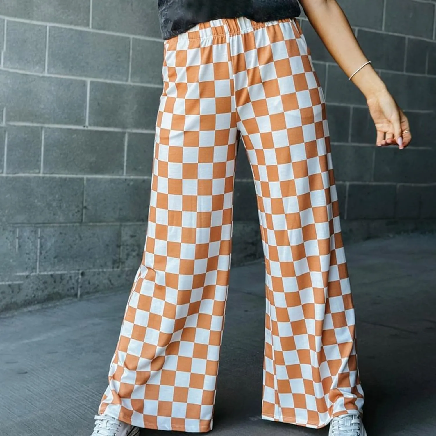 Women Checkered Pants Y2K High Waist Wide Leg Loose Fitted Gingham Lounge Pants Hip Hop Trouser Vintage Streetwear