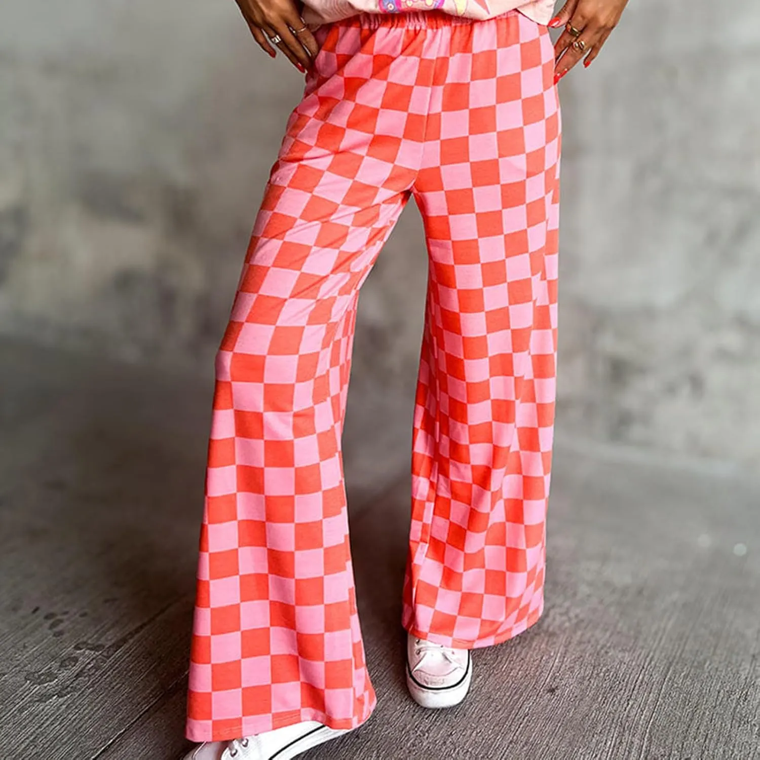 Women Checkered Pants Y2K High Waist Wide Leg Loose Fitted Gingham Lounge Pants Hip Hop Trouser Vintage Streetwear