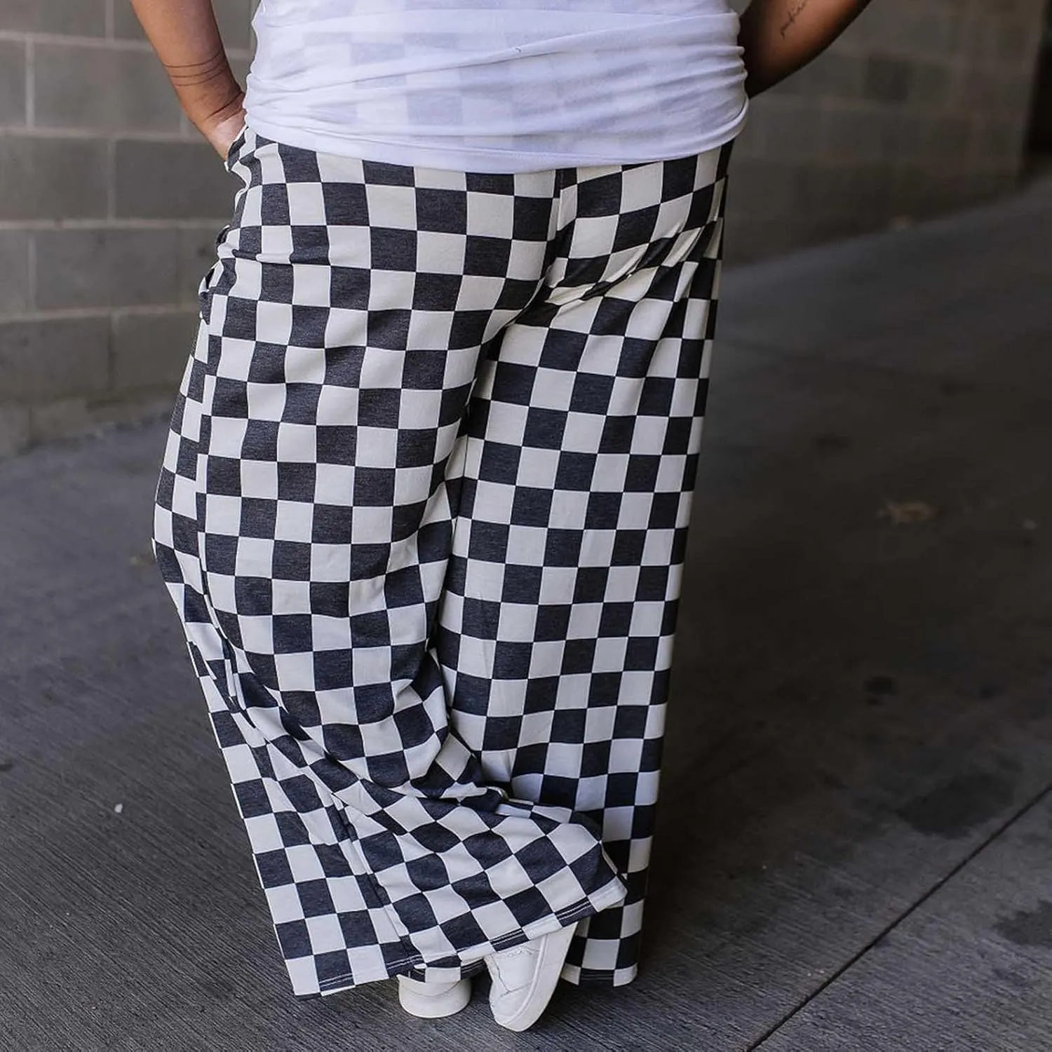 Women Checkered Pants Y2K High Waist Wide Leg Loose Fitted Gingham Lounge Pants Hip Hop Trouser Vintage Streetwear