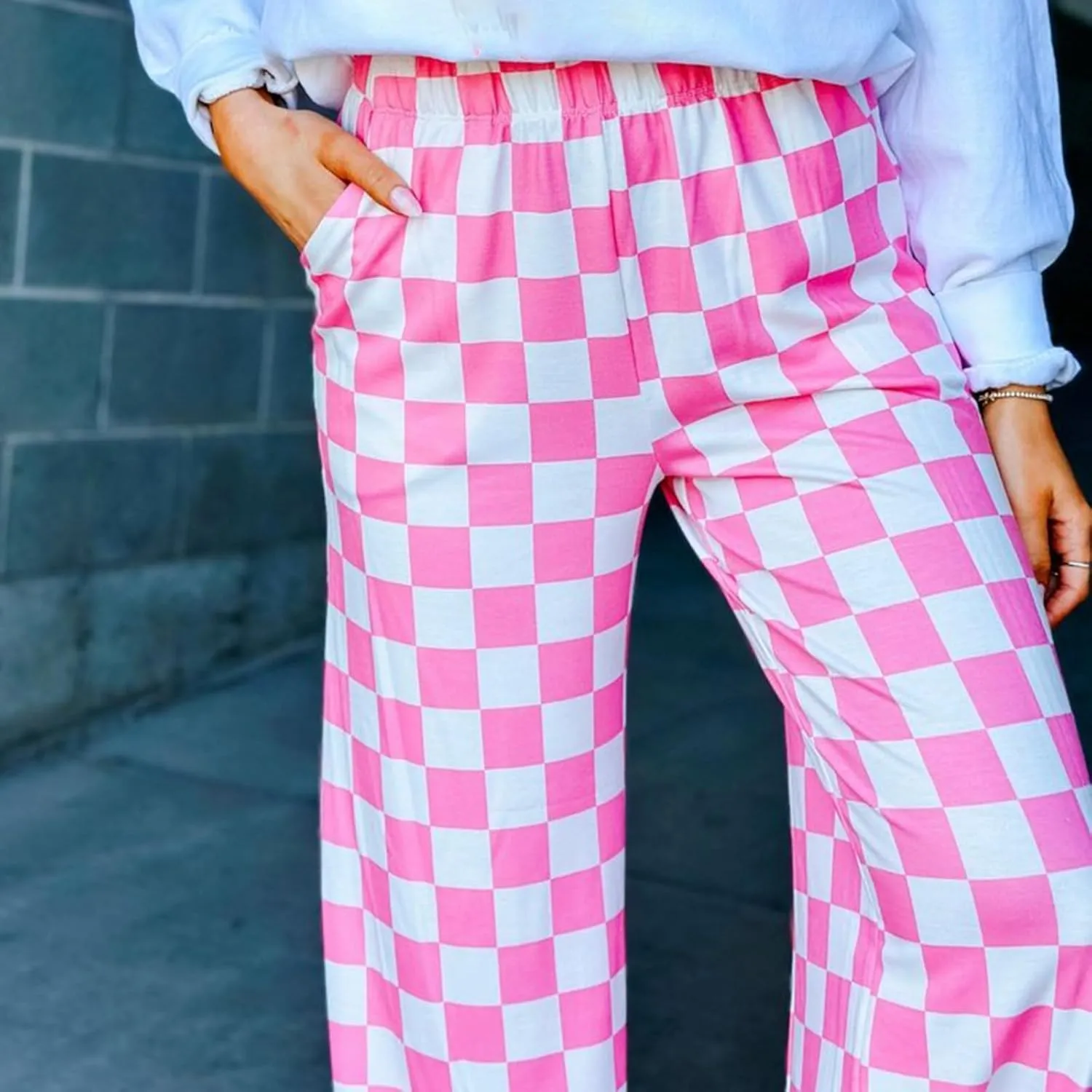 Women Checkered Pants Y2K High Waist Wide Leg Loose Fitted Gingham Lounge Pants Hip Hop Trouser Vintage Streetwear