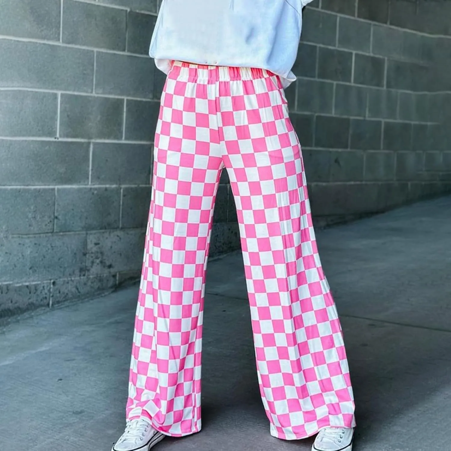 Women Checkered Pants Y2K High Waist Wide Leg Loose Fitted Gingham Lounge Pants Hip Hop Trouser Vintage Streetwear