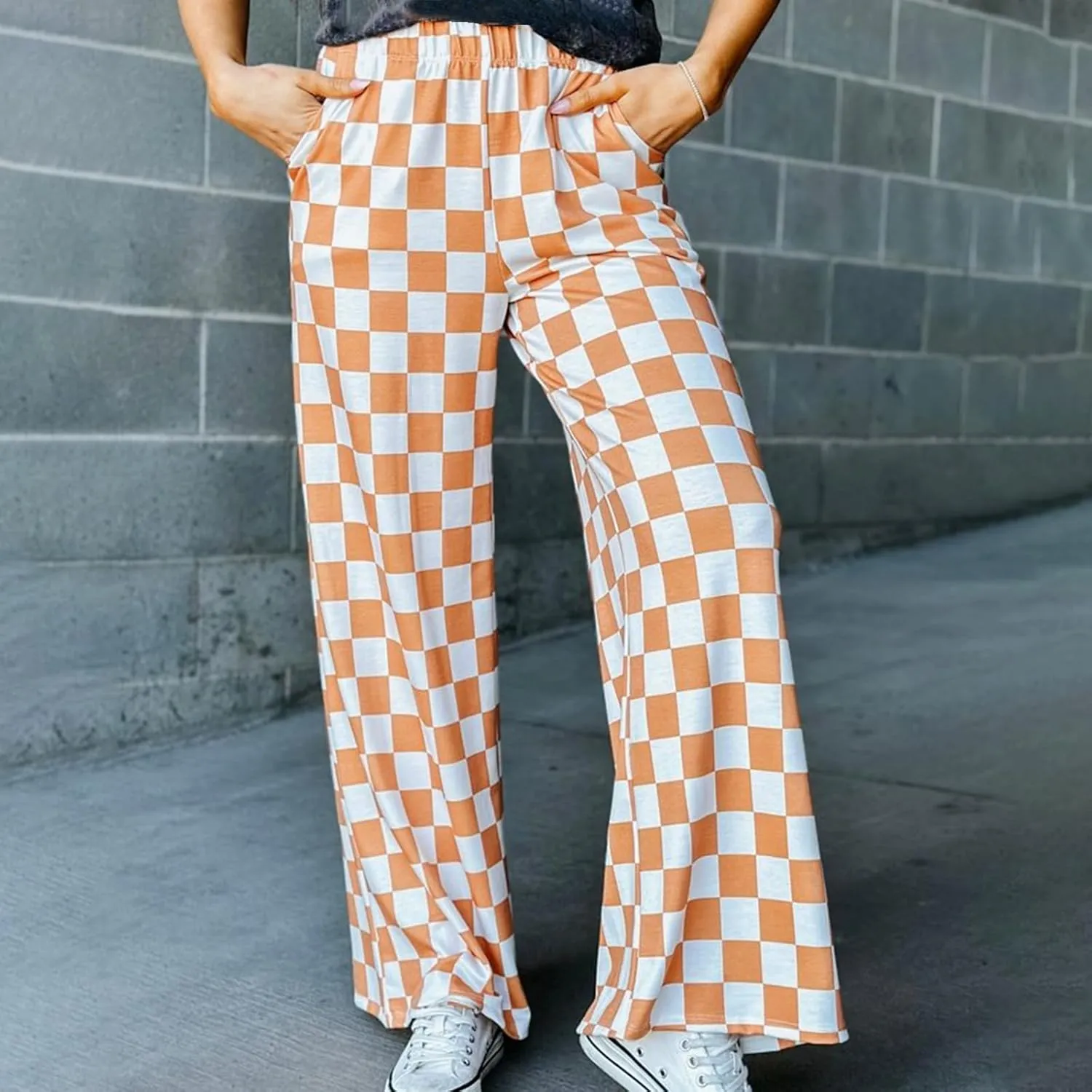 Women Checkered Pants Y2K High Waist Wide Leg Loose Fitted Gingham Lounge Pants Hip Hop Trouser Vintage Streetwear