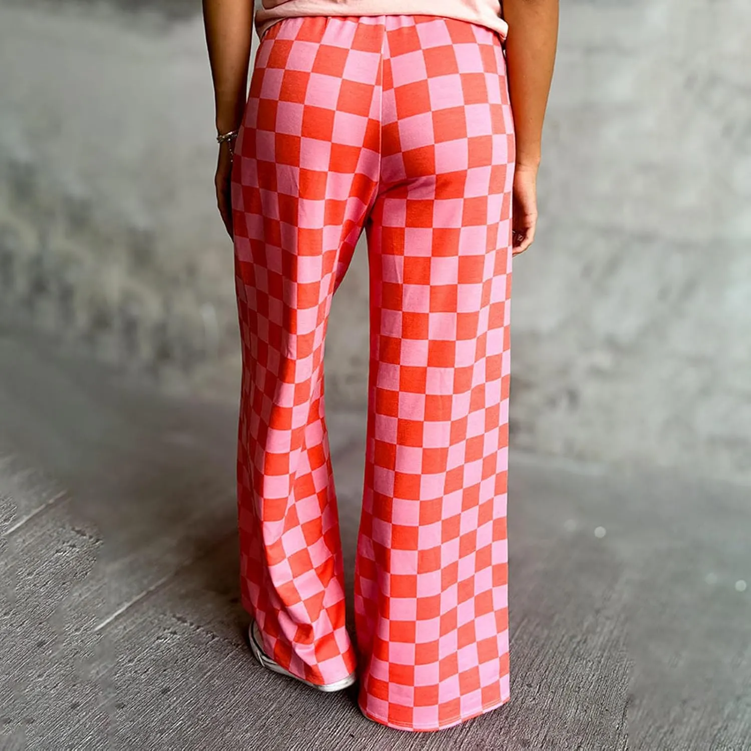 Women Checkered Pants Y2K High Waist Wide Leg Loose Fitted Gingham Lounge Pants Hip Hop Trouser Vintage Streetwear