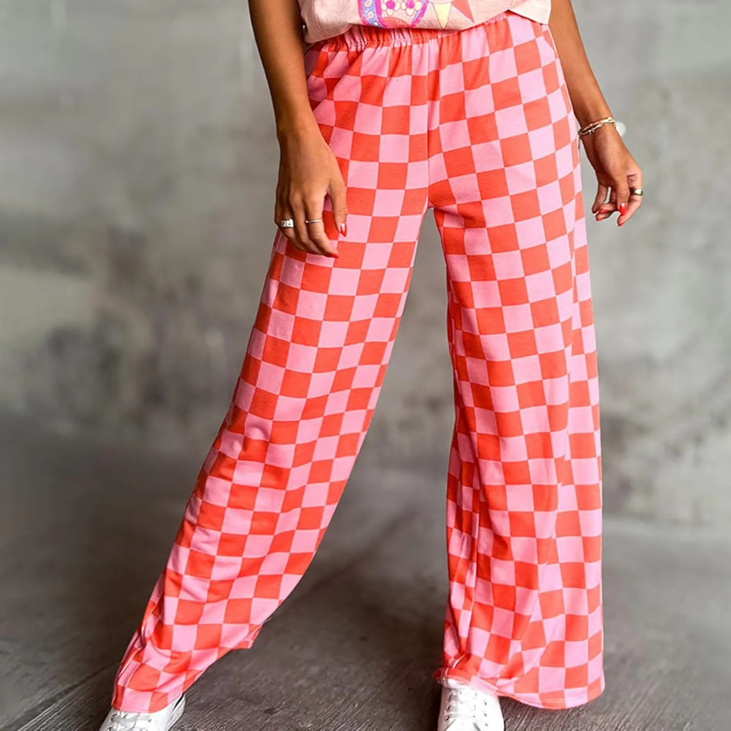 Women Checkered Pants Y2K High Waist Wide Leg Loose Fitted Gingham Lounge Pants Hip Hop Trouser Vintage Streetwear