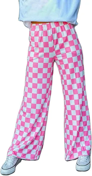 Women Checkered Pants Y2K High Waist Wide Leg Loose Fitted Gingham Lounge Pants Hip Hop Trouser Vintage Streetwear