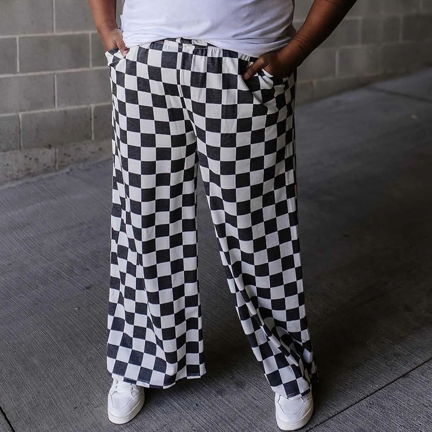 Women Checkered Pants Y2K High Waist Wide Leg Loose Fitted Gingham Lounge Pants Hip Hop Trouser Vintage Streetwear