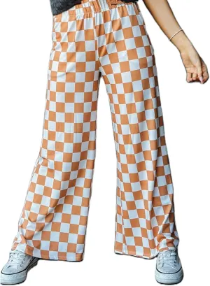 Women Checkered Pants Y2K High Waist Wide Leg Loose Fitted Gingham Lounge Pants Hip Hop Trouser Vintage Streetwear