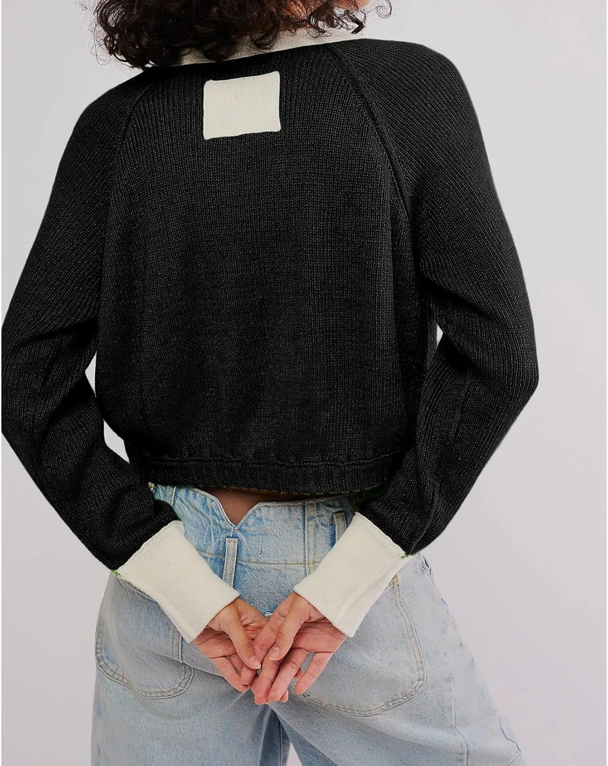 Women Contrast Knitted Cardigan Long Sleeve Button Front Sweater Y2k Classic Knit Tops Warm Outerwear