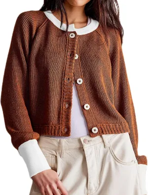 Women Contrast Knitted Cardigan Long Sleeve Button Front Sweater Y2k Classic Knit Tops Warm Outerwear