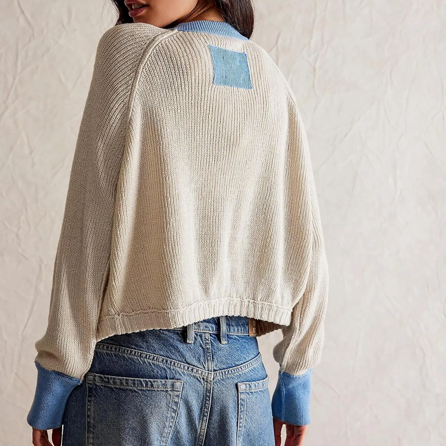 Women Contrast Knitted Cardigan Long Sleeve Button Front Sweater Y2k Classic Knit Tops Warm Outerwear