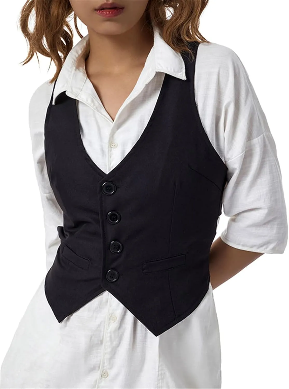 Women Crochet Knit Vest Solid Hollow Out Button Down V Neck Sleeveless Crop Top Vintage Casual Versatile Streetwear