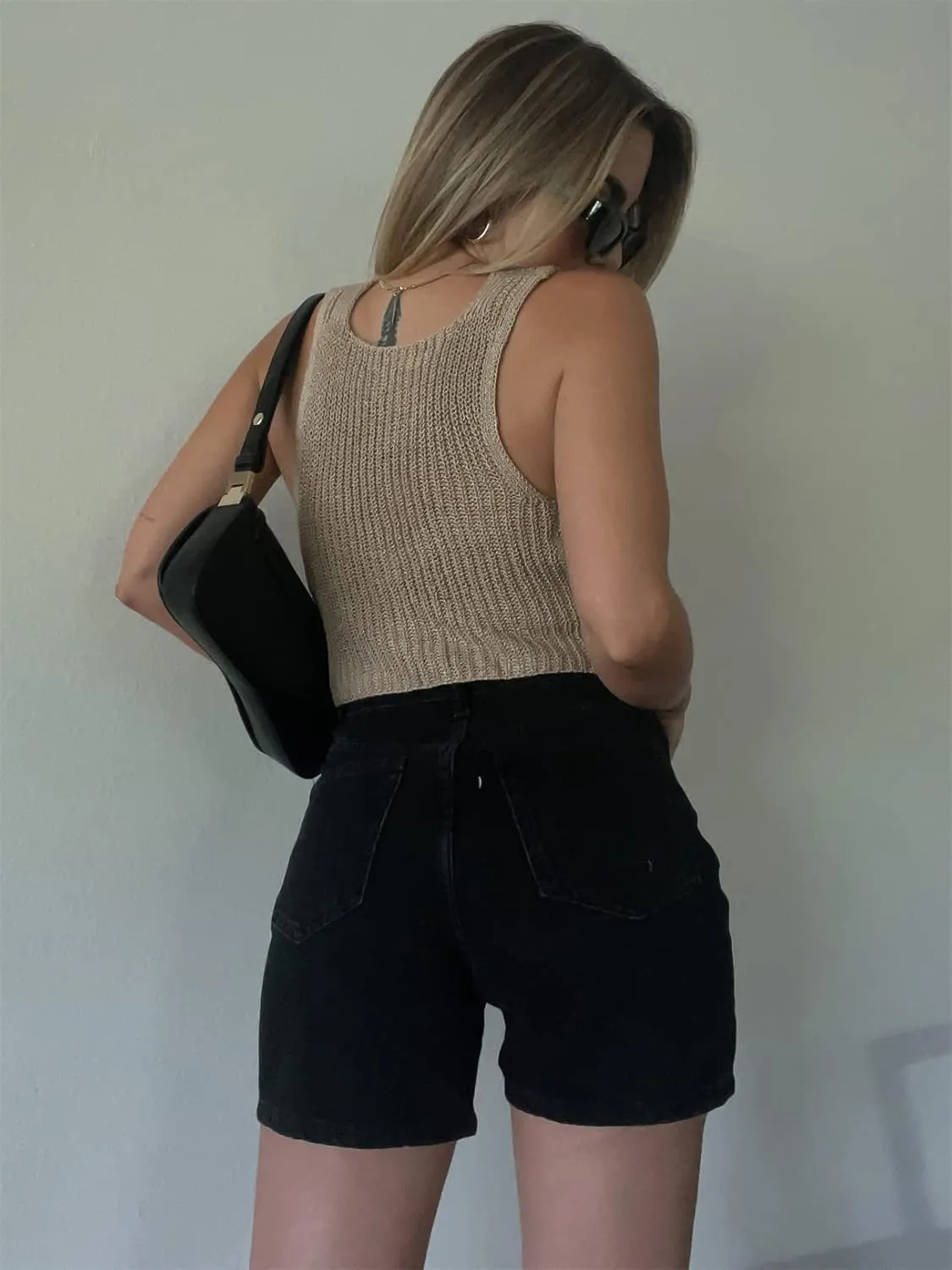 Women Crochet Knit Vest Solid Hollow Out Button Down V Neck Sleeveless Crop Top Vintage Casual Versatile Streetwear