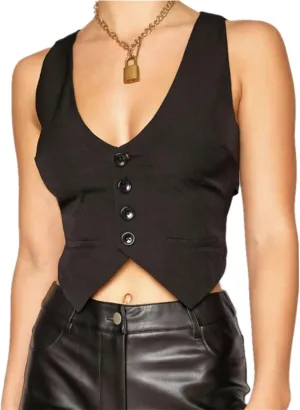 Women Crochet Knit Vest Solid Hollow Out Button Down V Neck Sleeveless Crop Top Vintage Casual Versatile Streetwear