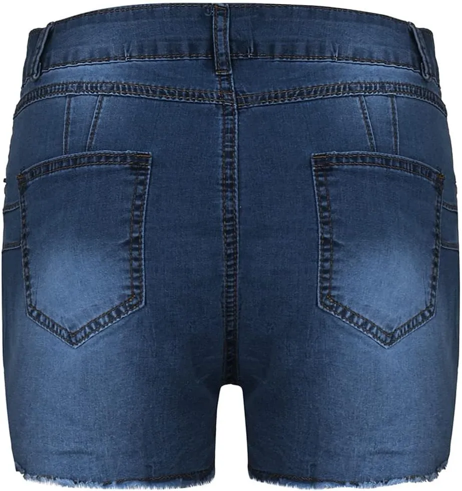 Women High Waisted Skinny Stretchy Denim Shorts Casual Summer Frayed Raw Hem Distressed Ripped Short Jeans