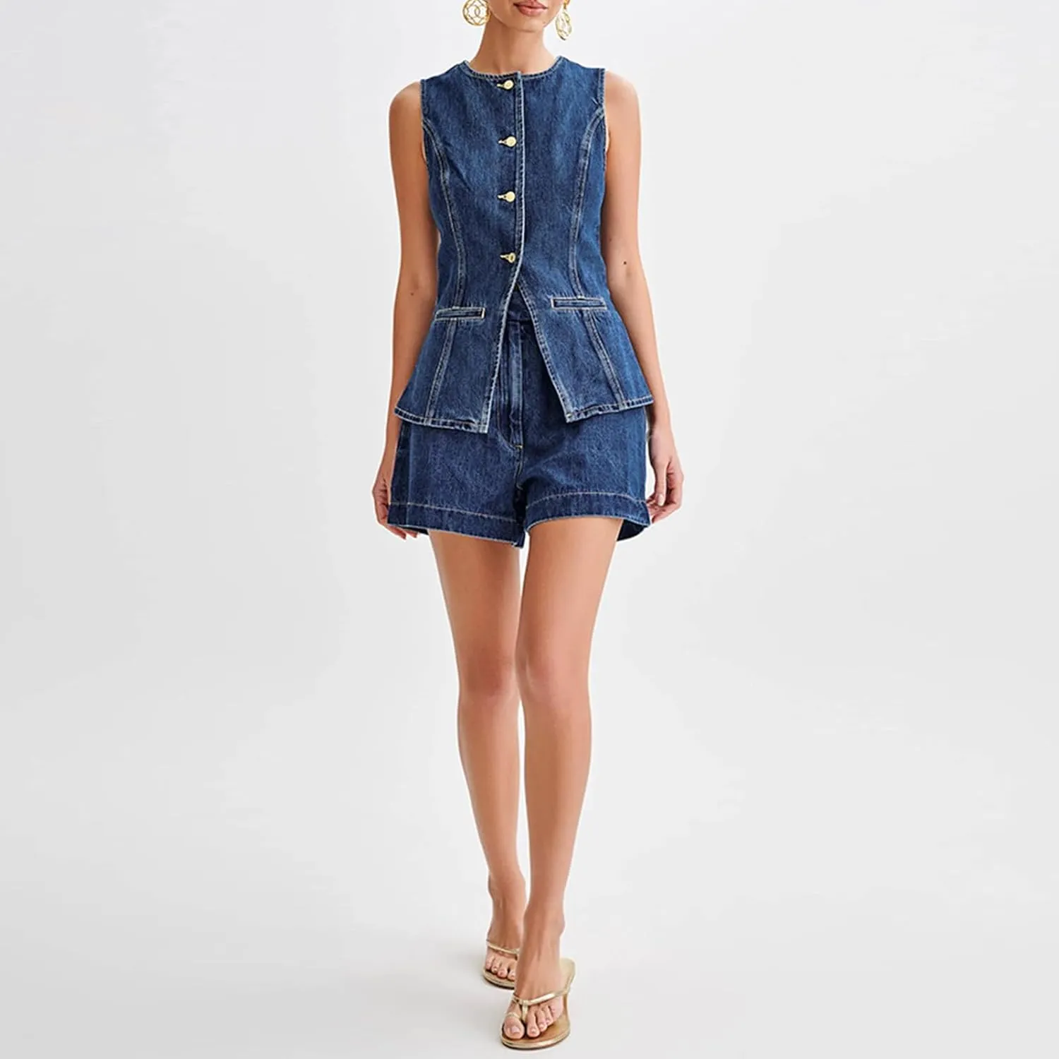 Women Long Denim Waistcoat Vest Sleeveless Button Down Slim Fit Versatile Jean Vest Tops Oversized Jean Jacket