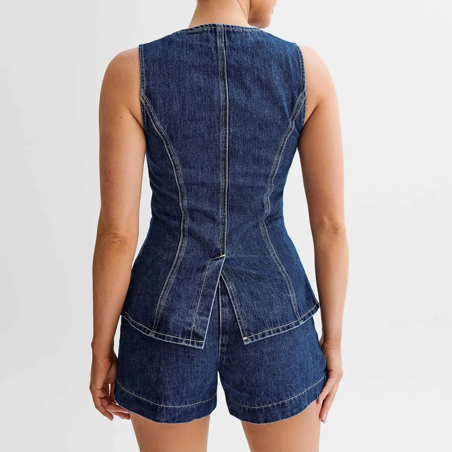 Women Long Denim Waistcoat Vest Sleeveless Button Down Slim Fit Versatile Jean Vest Tops Oversized Jean Jacket