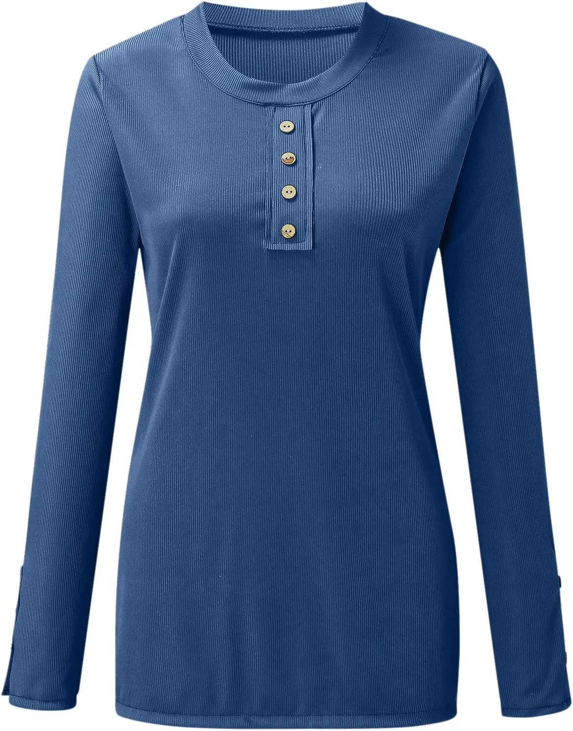 Women's 2023 Fall Long Sleeve Henley T Shirts Button Down Slim Fitted Tops Scoop Neck Ribbed Knit Casual Basic Shirts