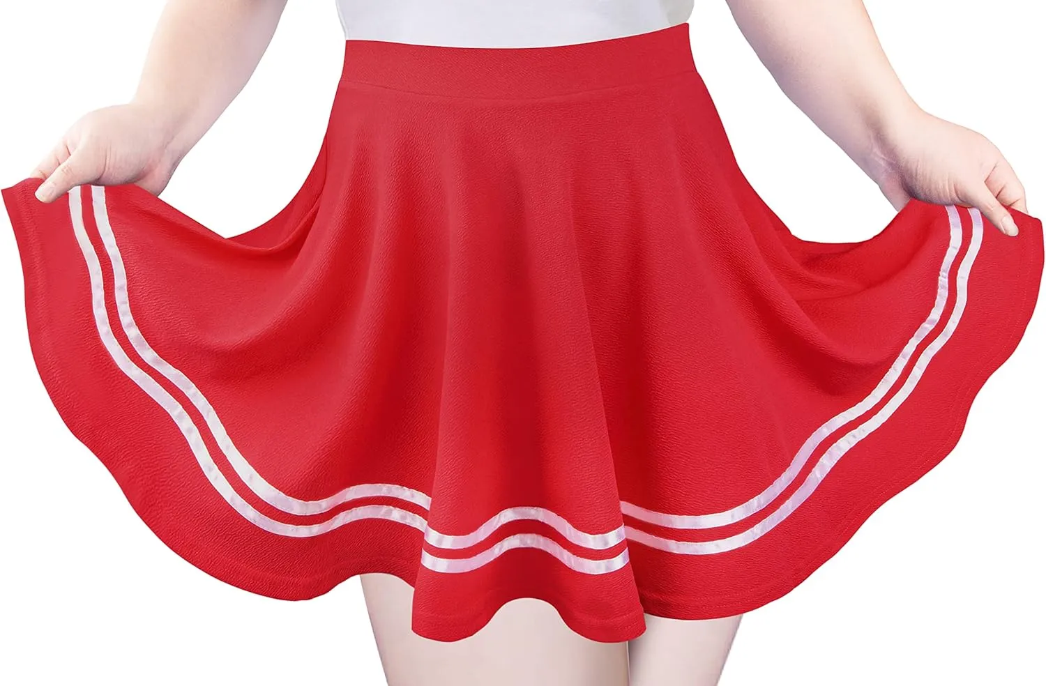 Women's Basic Versatile Stretchy Flared Pleated Mini Short Skater Skirt with Lining Shorts
