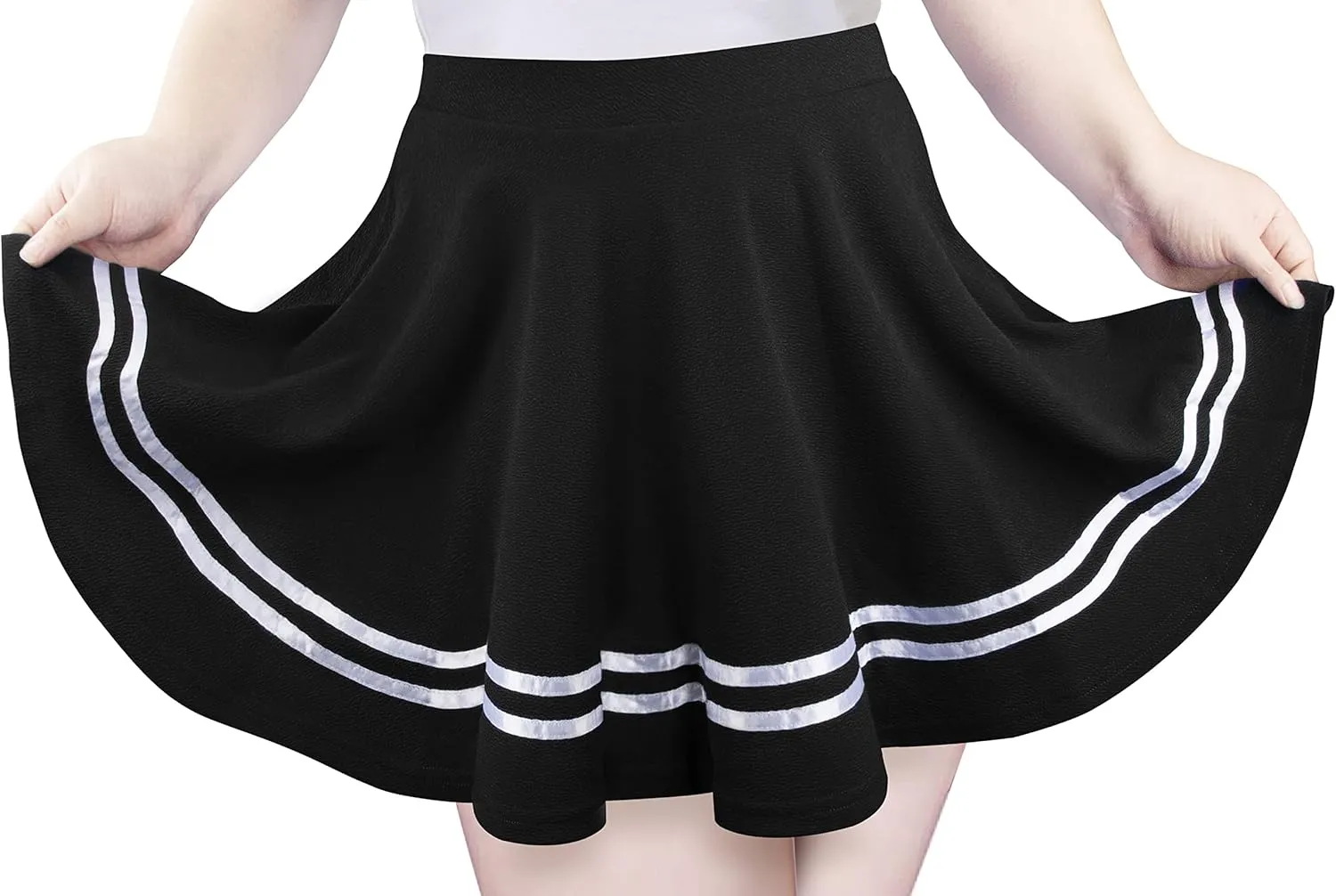 Women's Basic Versatile Stretchy Flared Pleated Mini Short Skater Skirt with Lining Shorts